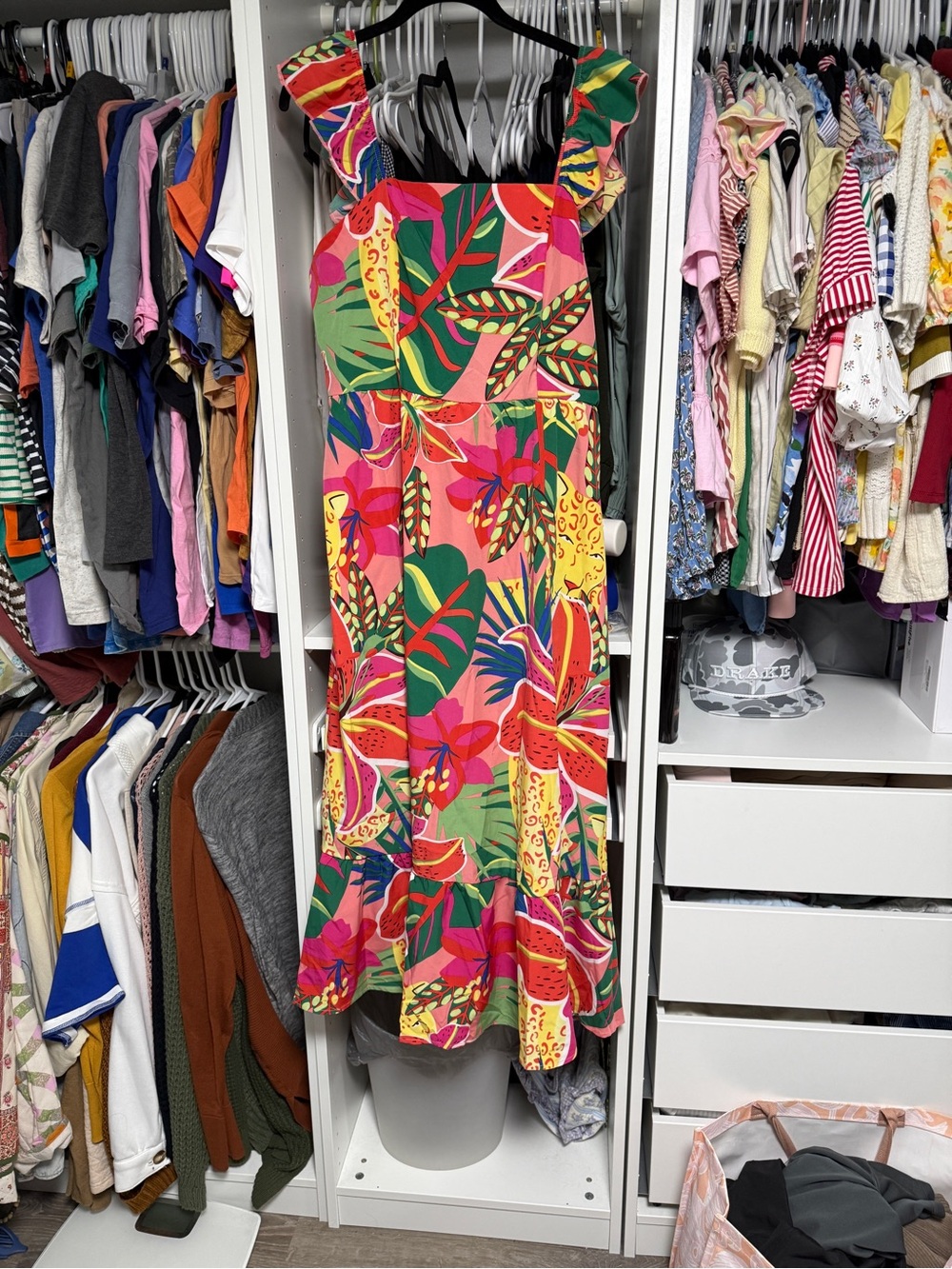 SHEIN Tropical Print Ruffled Strap Midi Skirt - Multicolor